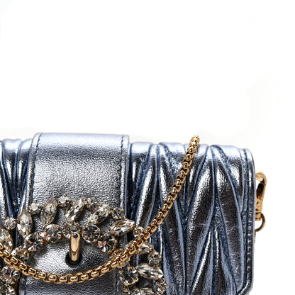 Miu Miu Matelasse Crystal Embellished Mini Chain Shoulder Bag Light Blue 9 of 11