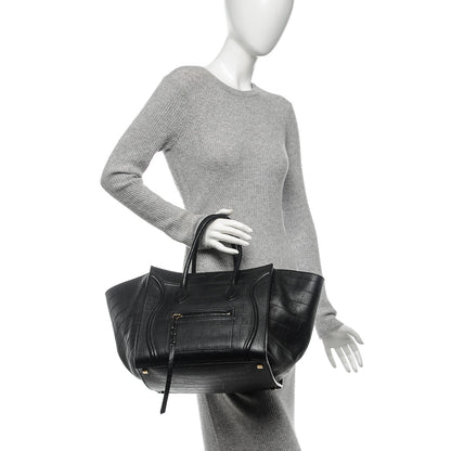 Celine Crocodile Embossed Calfskin Medium Phantom Luggage Black 2 of 10