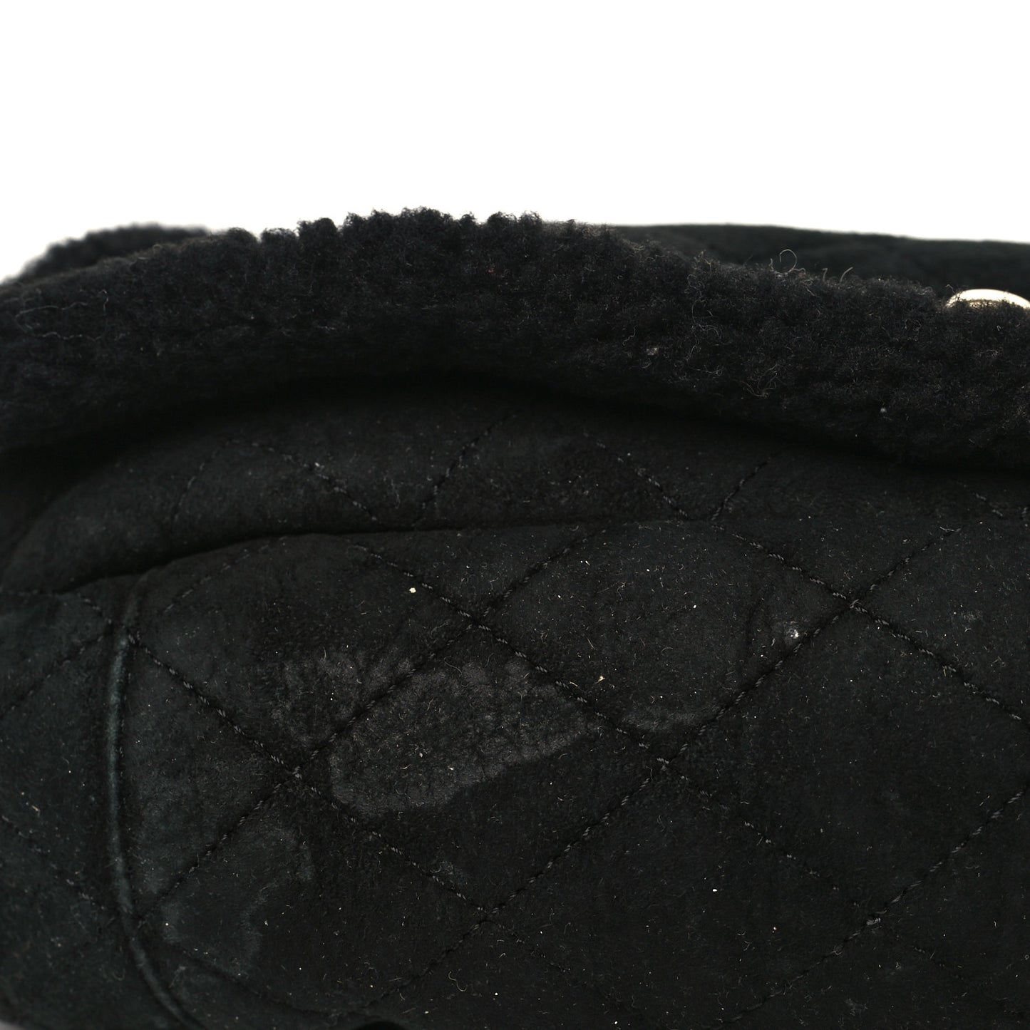 Shearling Suede Quilted Fur Flap Black