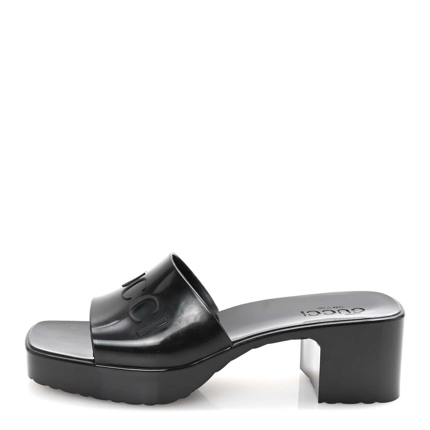 Gucci Rubber Gucci Logo Womens Platform 20/60mm Slide Sandals 39 Black 1 of 10