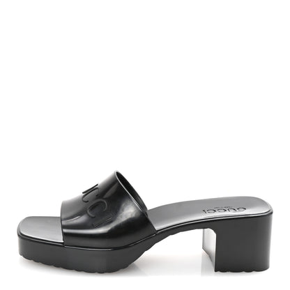 Gucci Rubber Gucci Logo Womens Platform 20/60mm Slide Sandals 39 Black 1 of 10