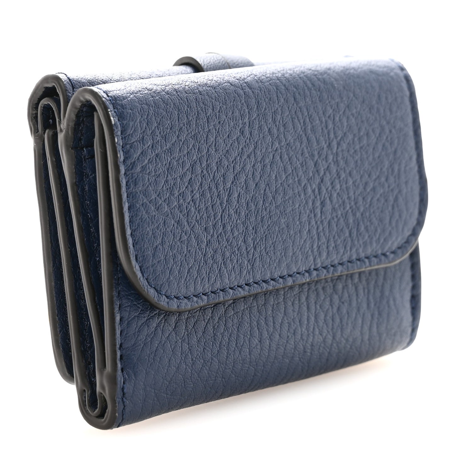 Grained Calfskin Alphabet Tri-Fold Deep Ocean
