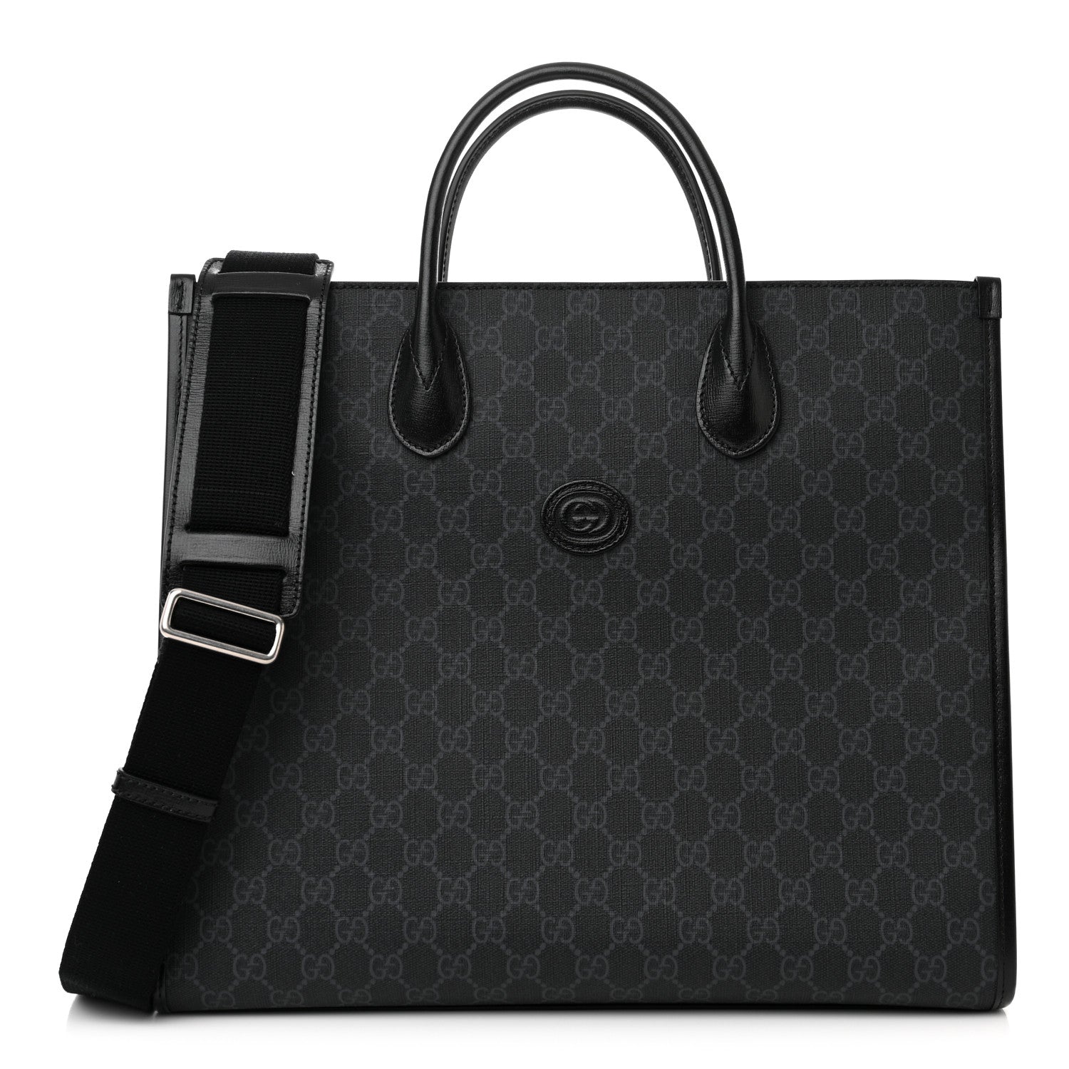 Gucci GG Supreme Monogram Azalea Calfskin Web Medium Retro Interlocking G Tote Bag Black 1 of 9