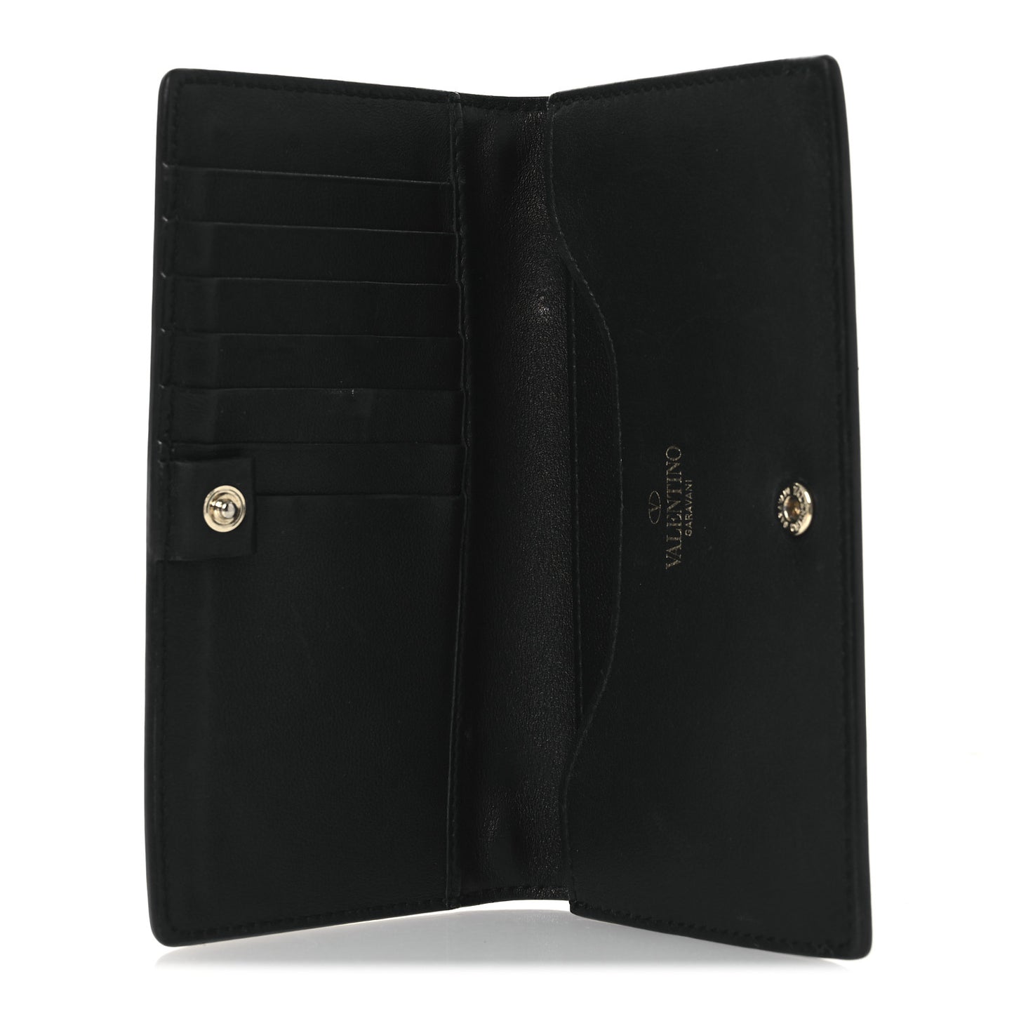 Calfskin Rockstud Bi-Fold Organizer Wallet Black
