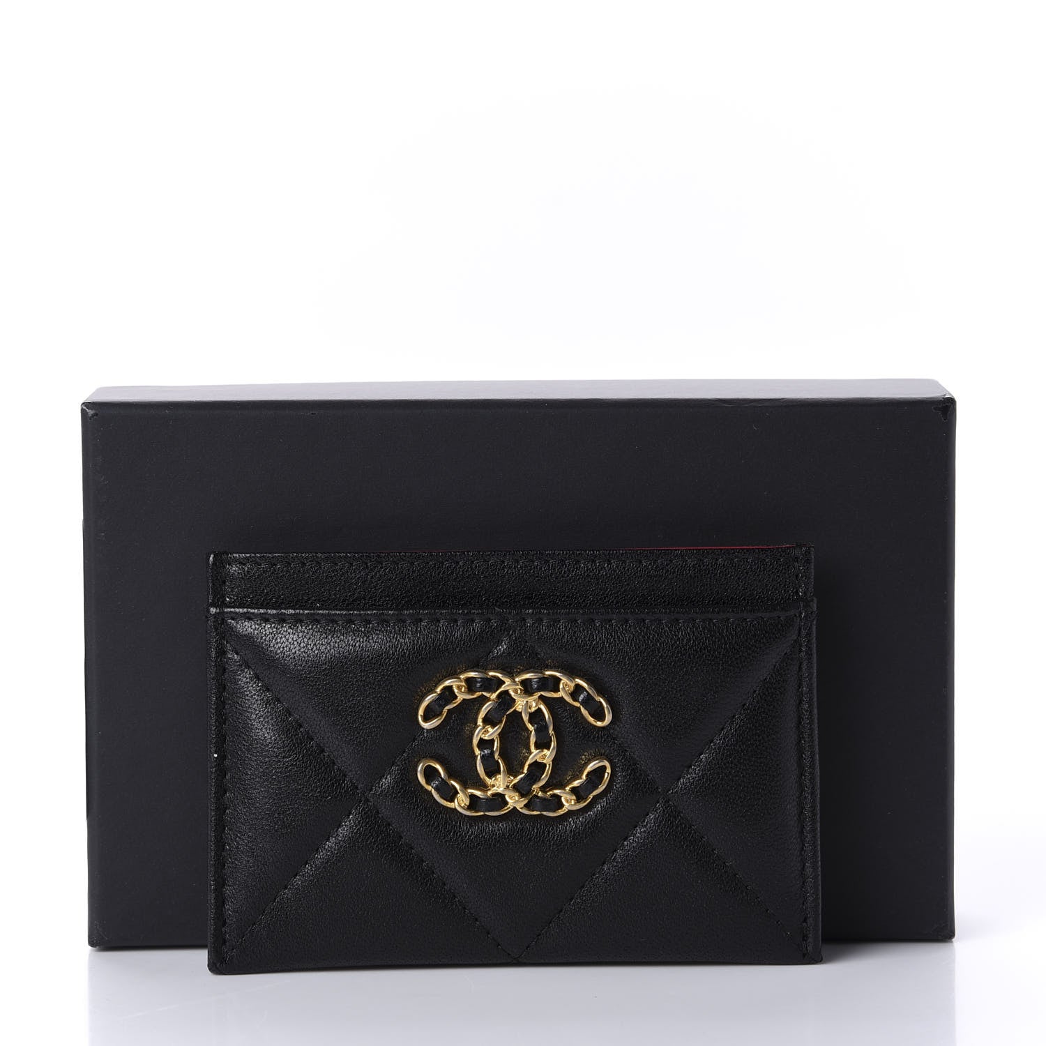 Chanel Shiny Goatskin Quilted Chanel 19 Card Holder Black 11 of 11
