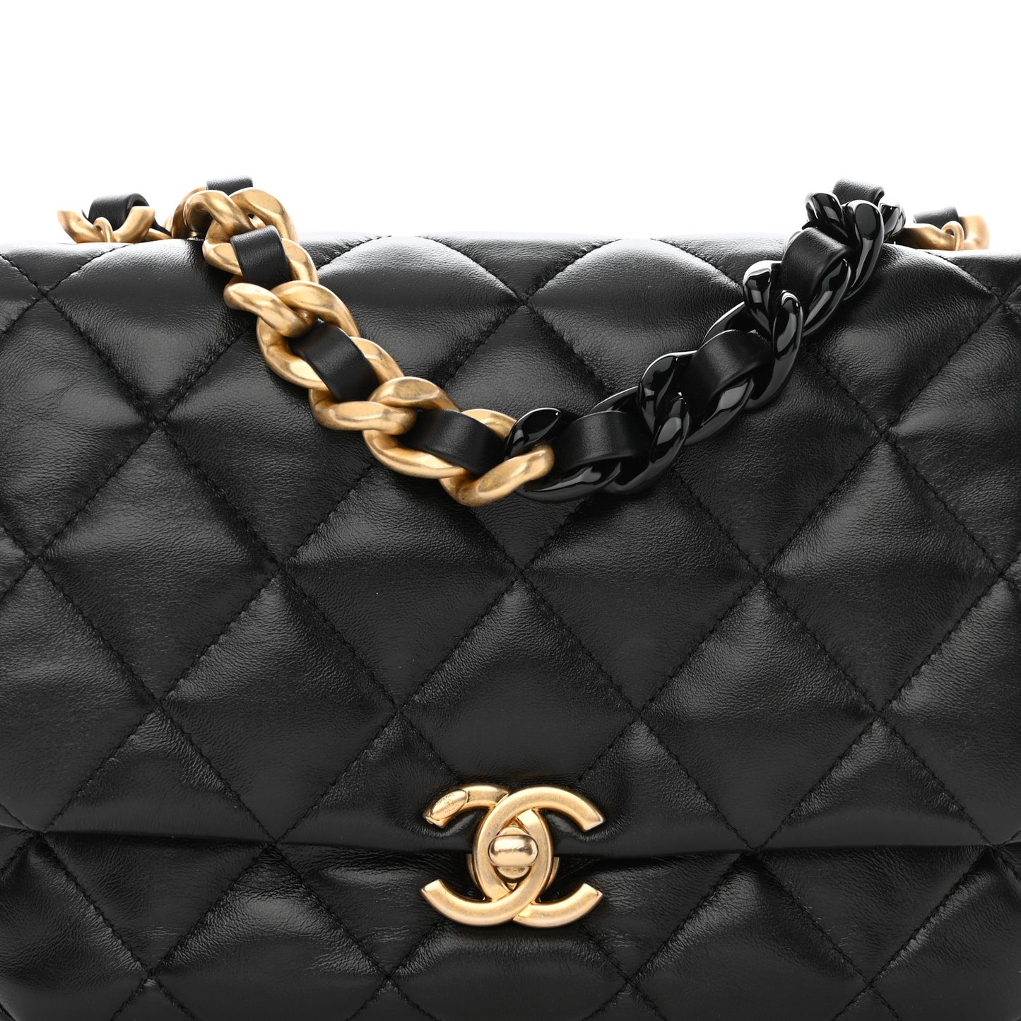 Lambskin Quilted Small Lacquered Chain Flap Black
