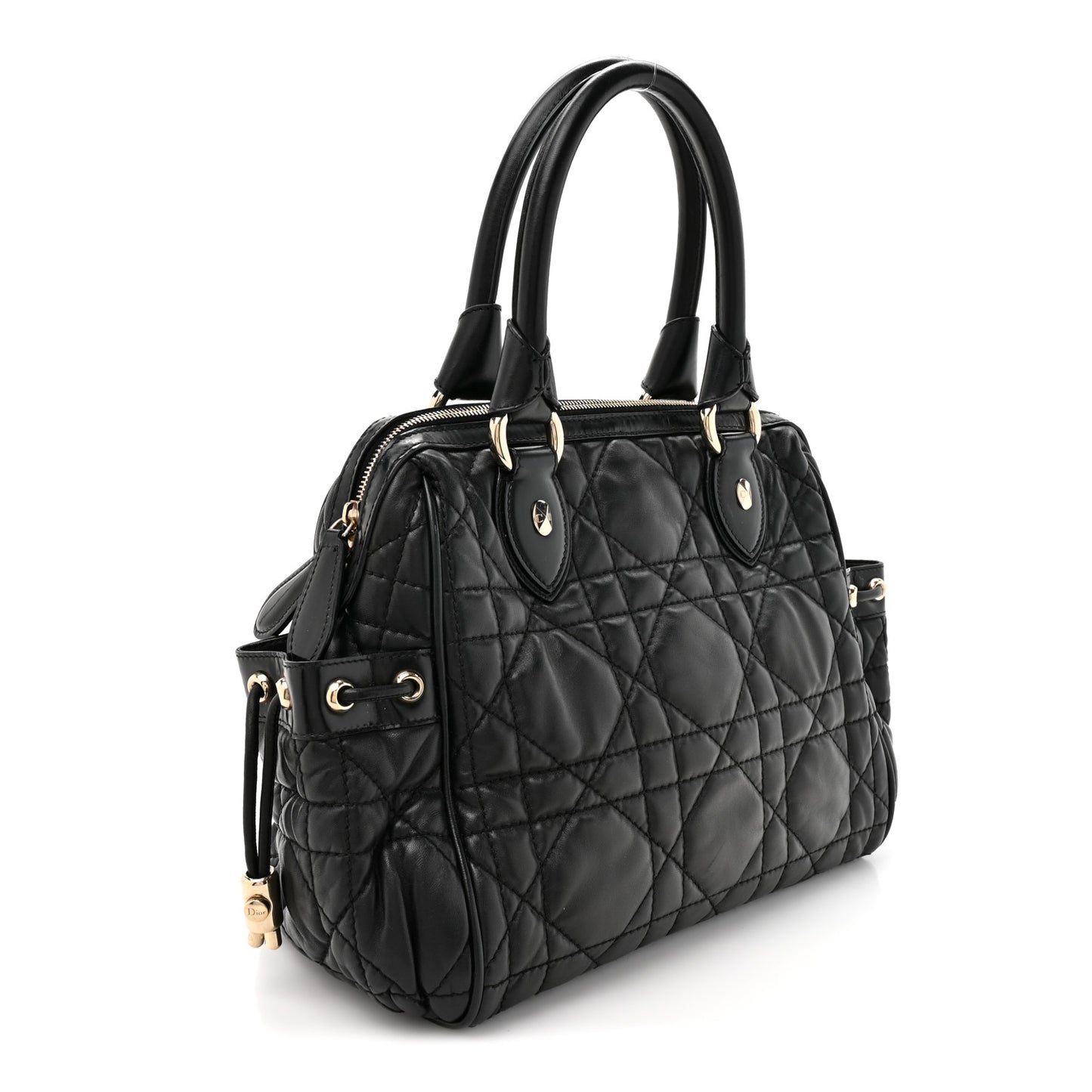 Lambskin Cannage Side Pocket Satchel Black