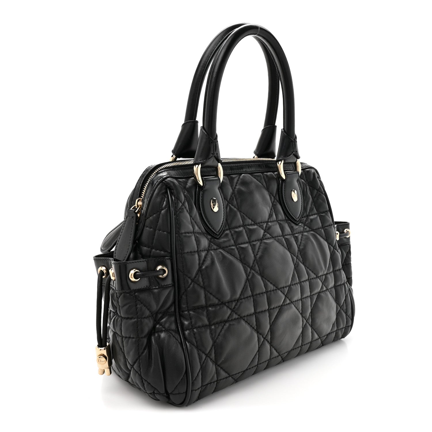 Christian Dior Lambskin Cannage Side Pocket Satchel Black 3 of 12