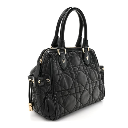 Christian Dior Lambskin Cannage Side Pocket Satchel Black 3 of 12
