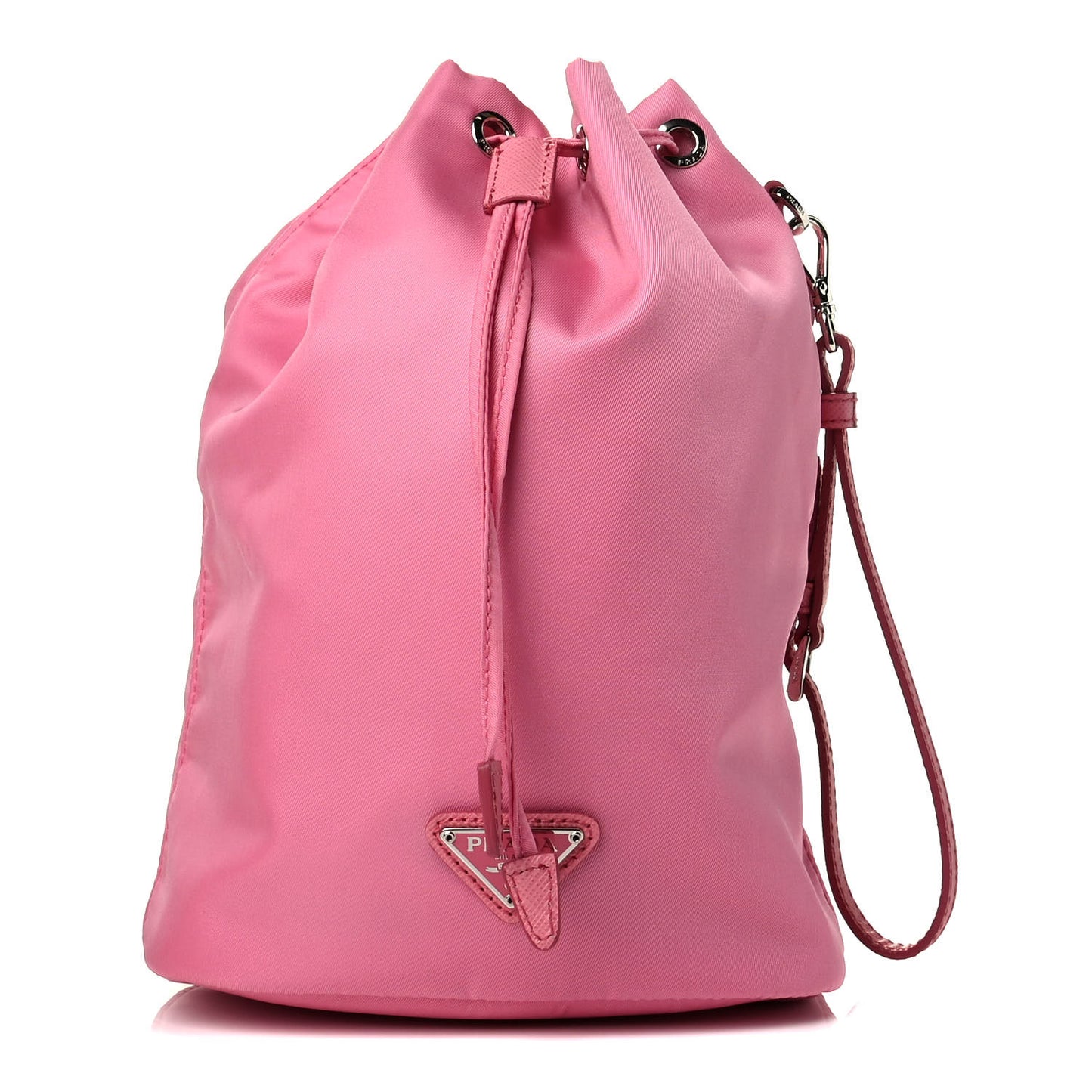 Saffiano Tessuto Nylon Vela Bucket Wristlet Begonia