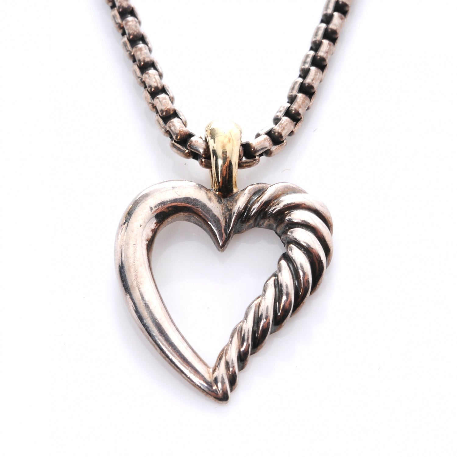 David Yurman Sterling Silver 14k Cable Heart Necklace 4 of 10