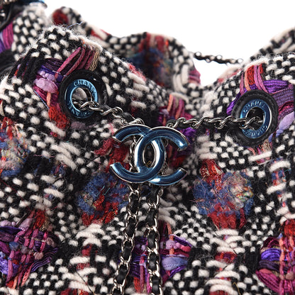 Chanel Tweed Calfskin Medium CC Chain Drawstring Tote Black Multicolor 11 of 11