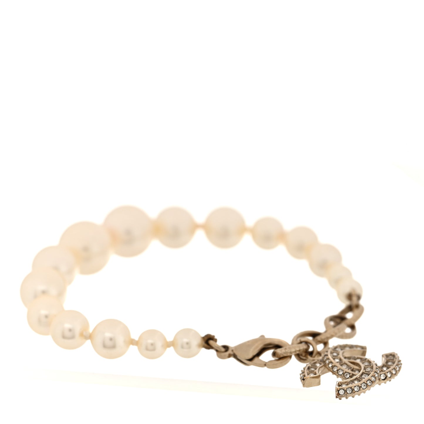 Graduated Pearl Crystal CC Bracelet Gold