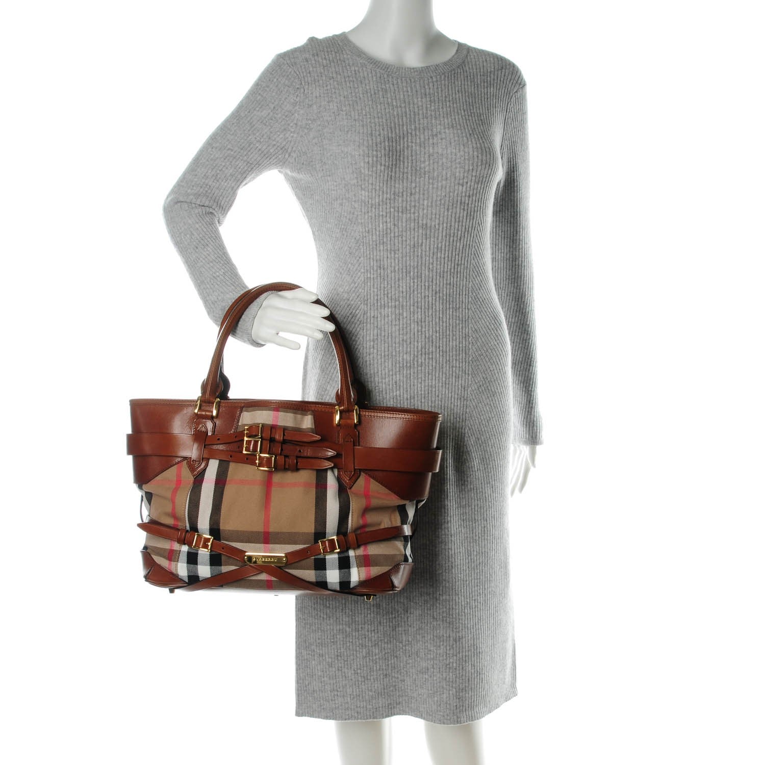 Burberry House Check Bridle Calfskin Medium Lynher Tote Dark Tan 2 of 12