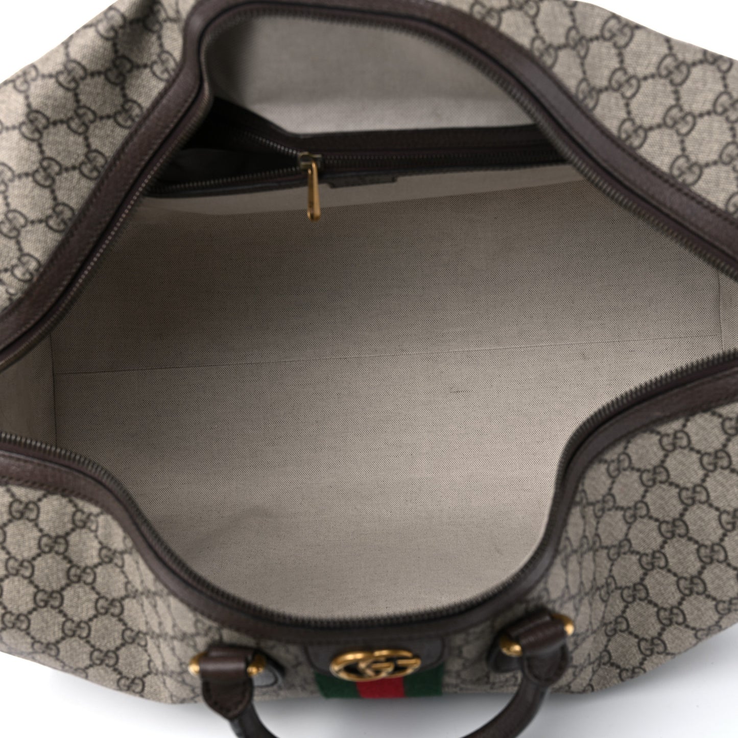 GG Supreme Monogram Textured Dollar Calfskin Web Large Savoy Duffle Bag Beige Ebony New Acero