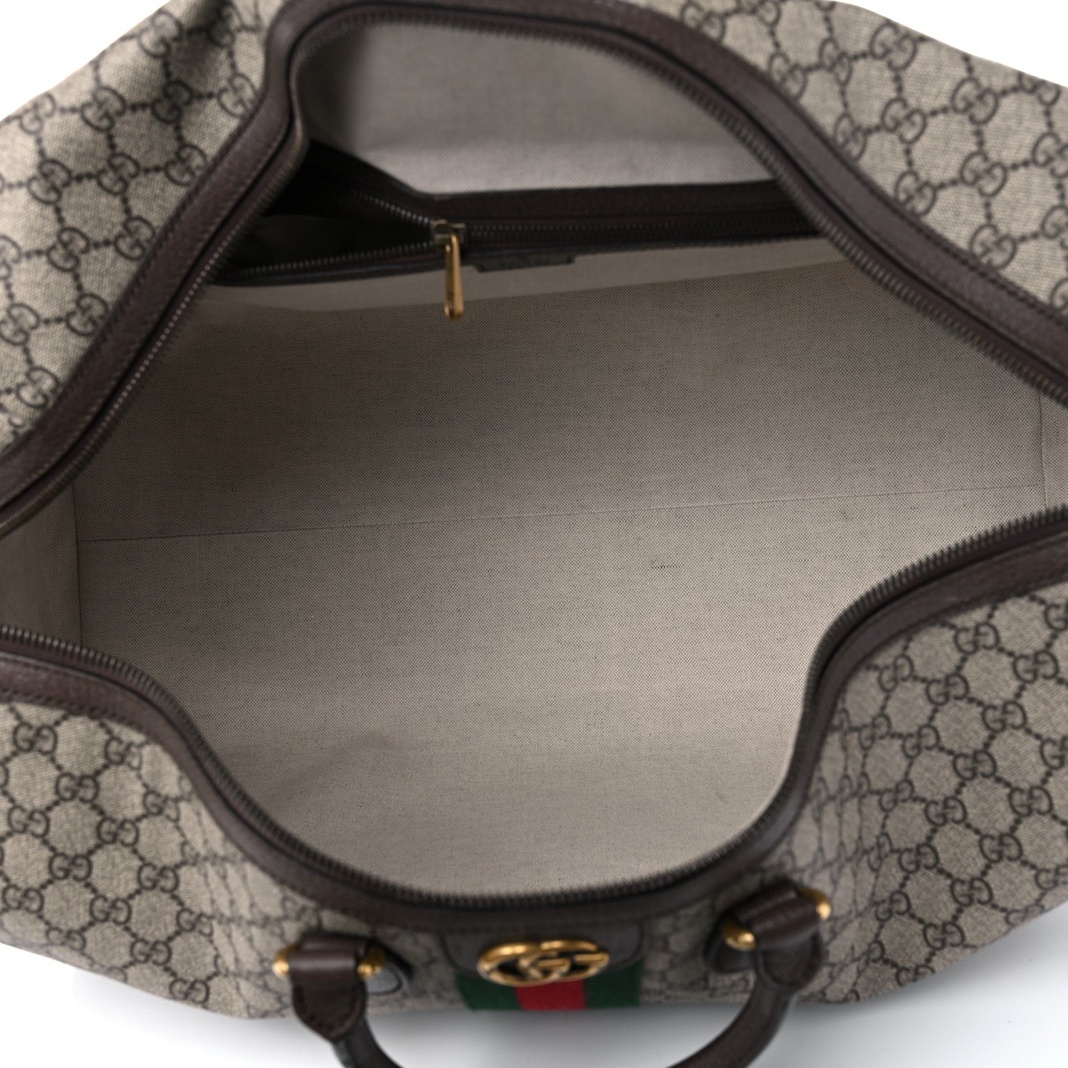 Gucci GG Supreme Monogram Textured Dollar Calfskin Web Large Savoy Duffle Bag Beige Ebony New Acero 6 of 11