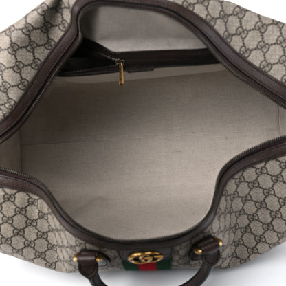 Gucci GG Supreme Monogram Textured Dollar Calfskin Web Large Savoy Duffle Bag Beige Ebony New Acero 6 of 11