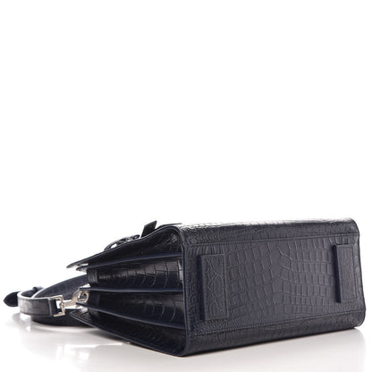 Saint Laurent Calfskin Crocodile Embossed Baby Supple Sac De Jour Navy 5 of 8