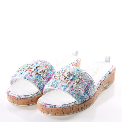 Chanel Tweed Logo Mules 40.5 Multicolor 2 of 9