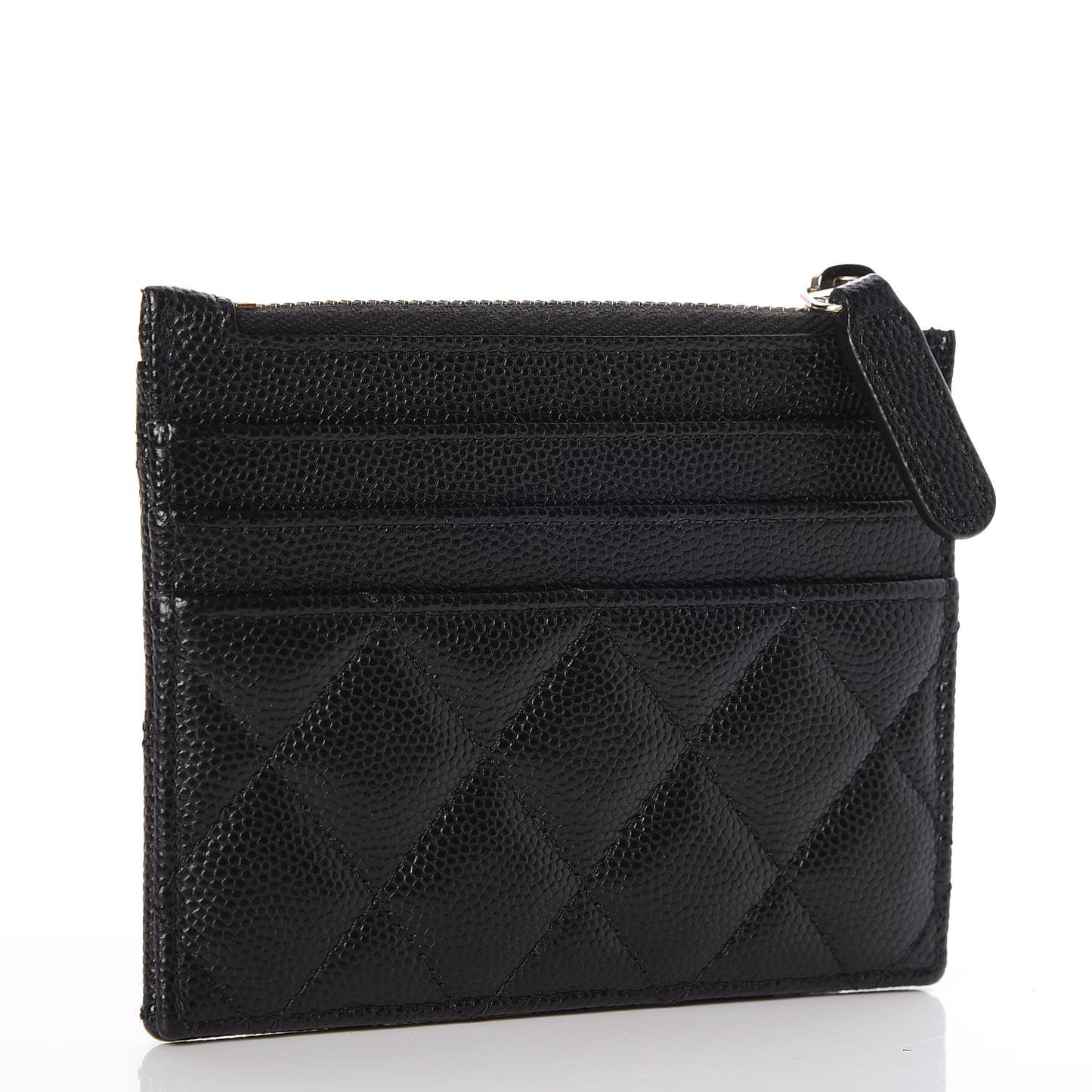 Caviar Quilted CC Zip Card Holder Black