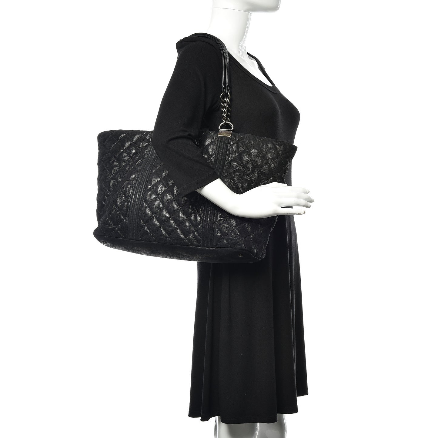 Goatskin Quilted Large Gentle Boy Shopping Tote Black