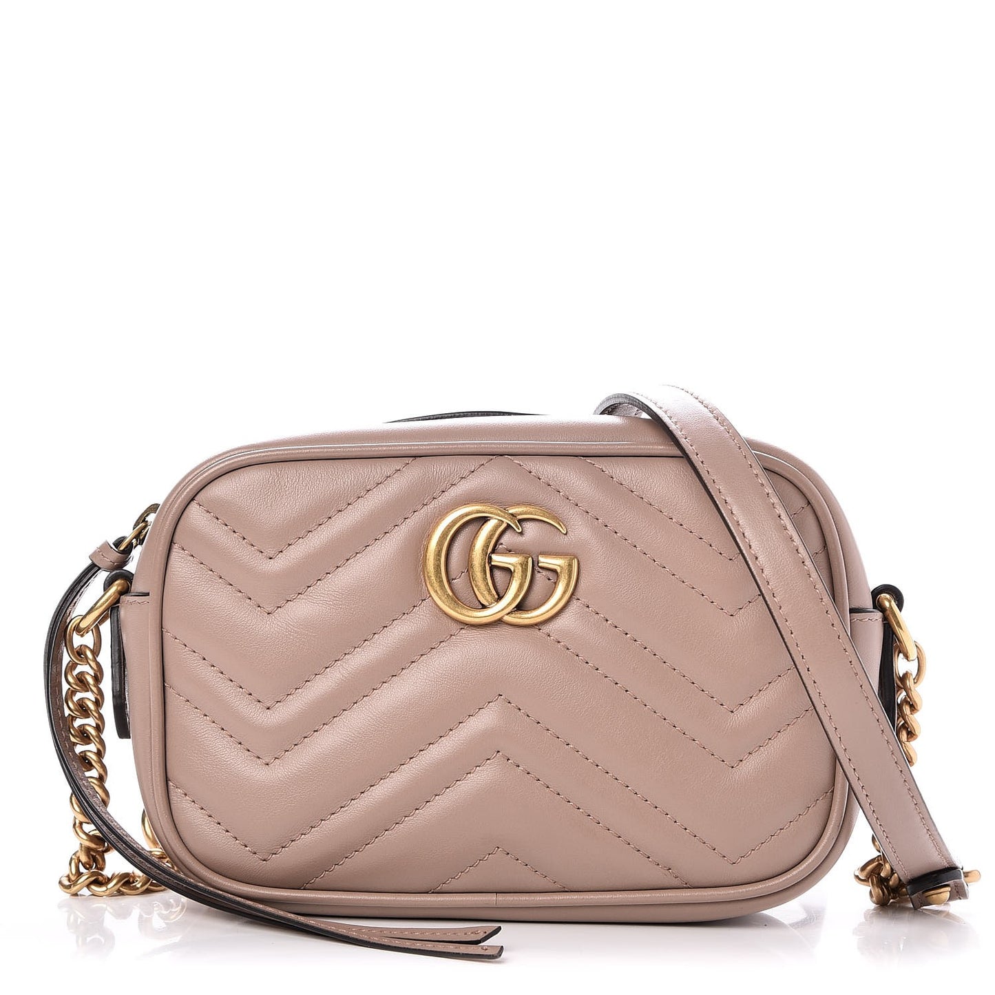 Calfskin Matelasse Mini GG Marmont Chain Shoulder Bag Nude