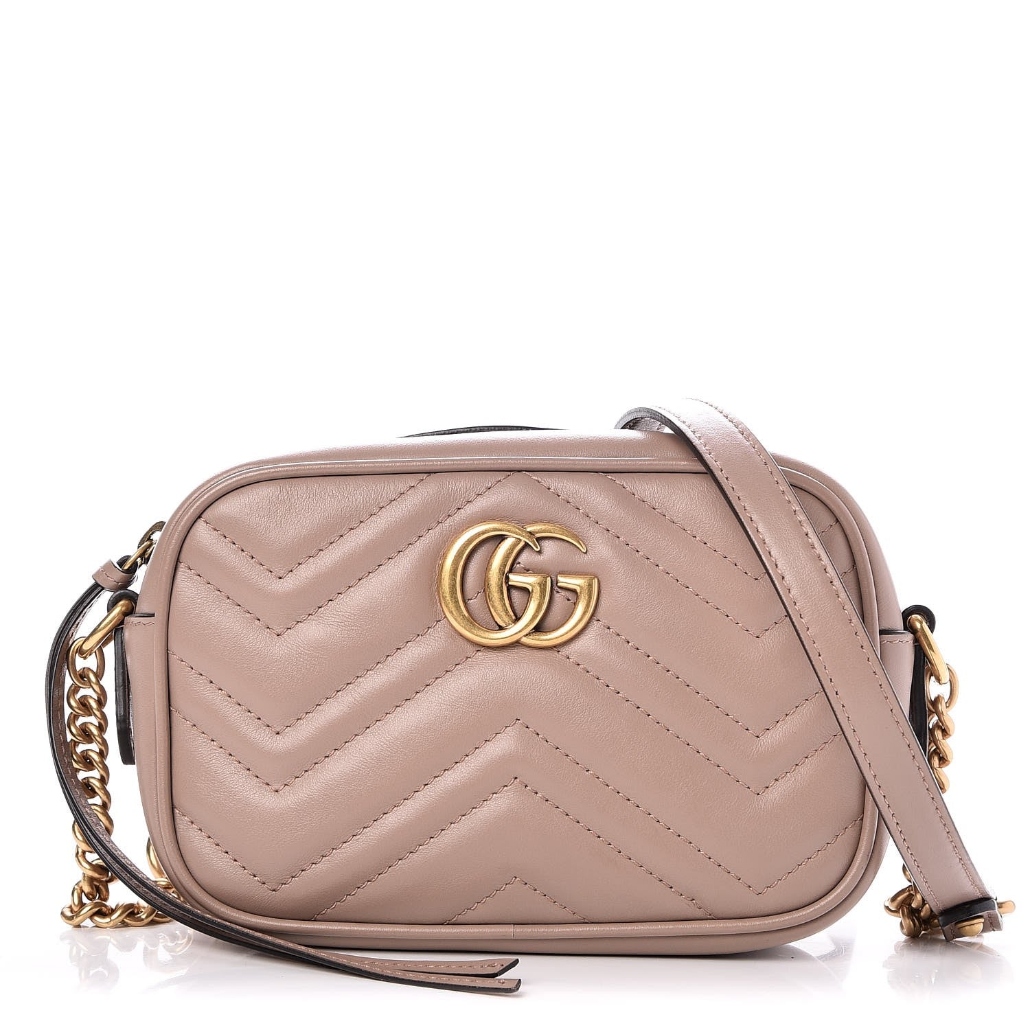 Gucci Calfskin Matelasse Mini GG Marmont Chain Shoulder Bag Nude 1 of 7