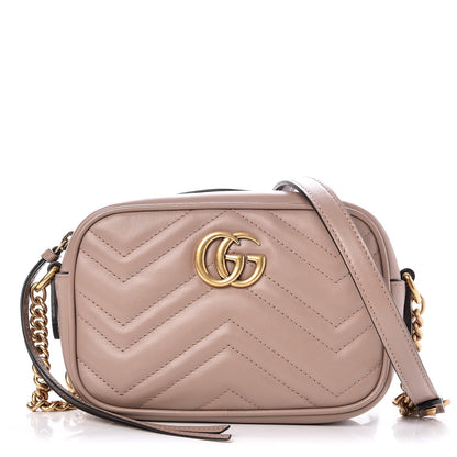 Gucci Calfskin Matelasse Mini GG Marmont Chain Shoulder Bag Nude 1 of 7