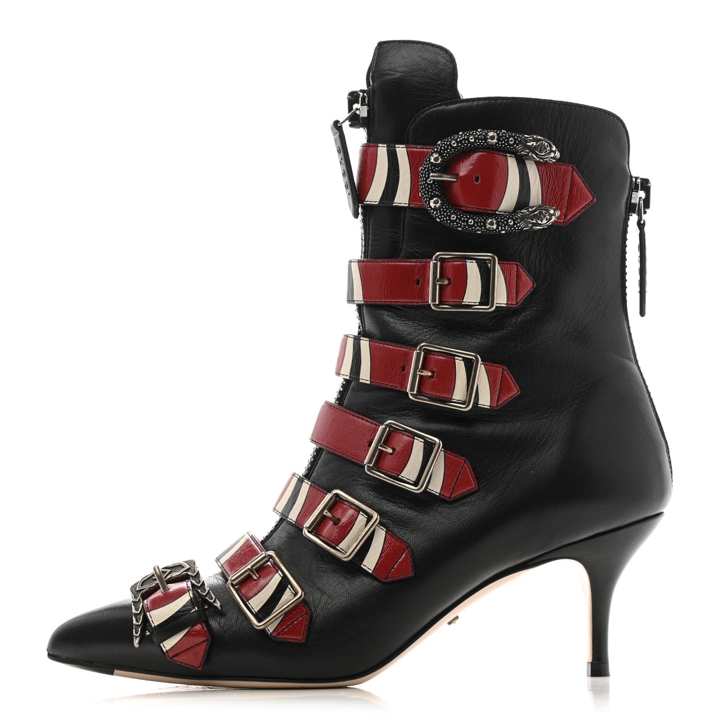 Gucci Calfskin Kingsnake Susan Ankle Boots 37.5 Black Red 1 of 13