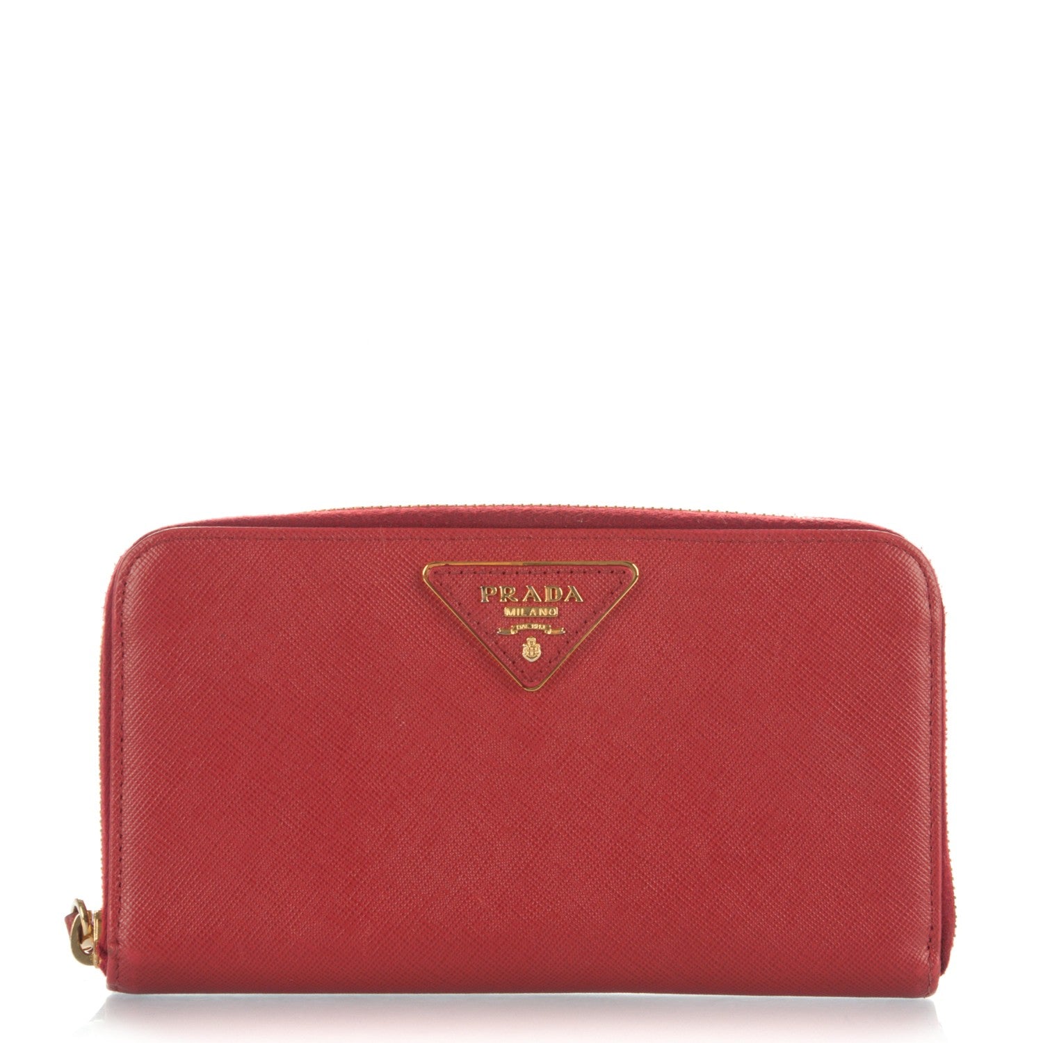 Prada Saffiano Triangle Zip Around Wallet Fuoco 1 of 9