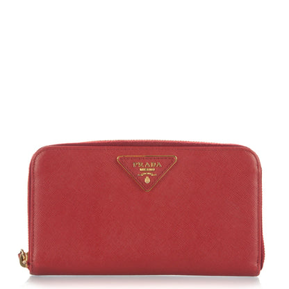 Prada Saffiano Triangle Zip Around Wallet Fuoco 1 of 9
