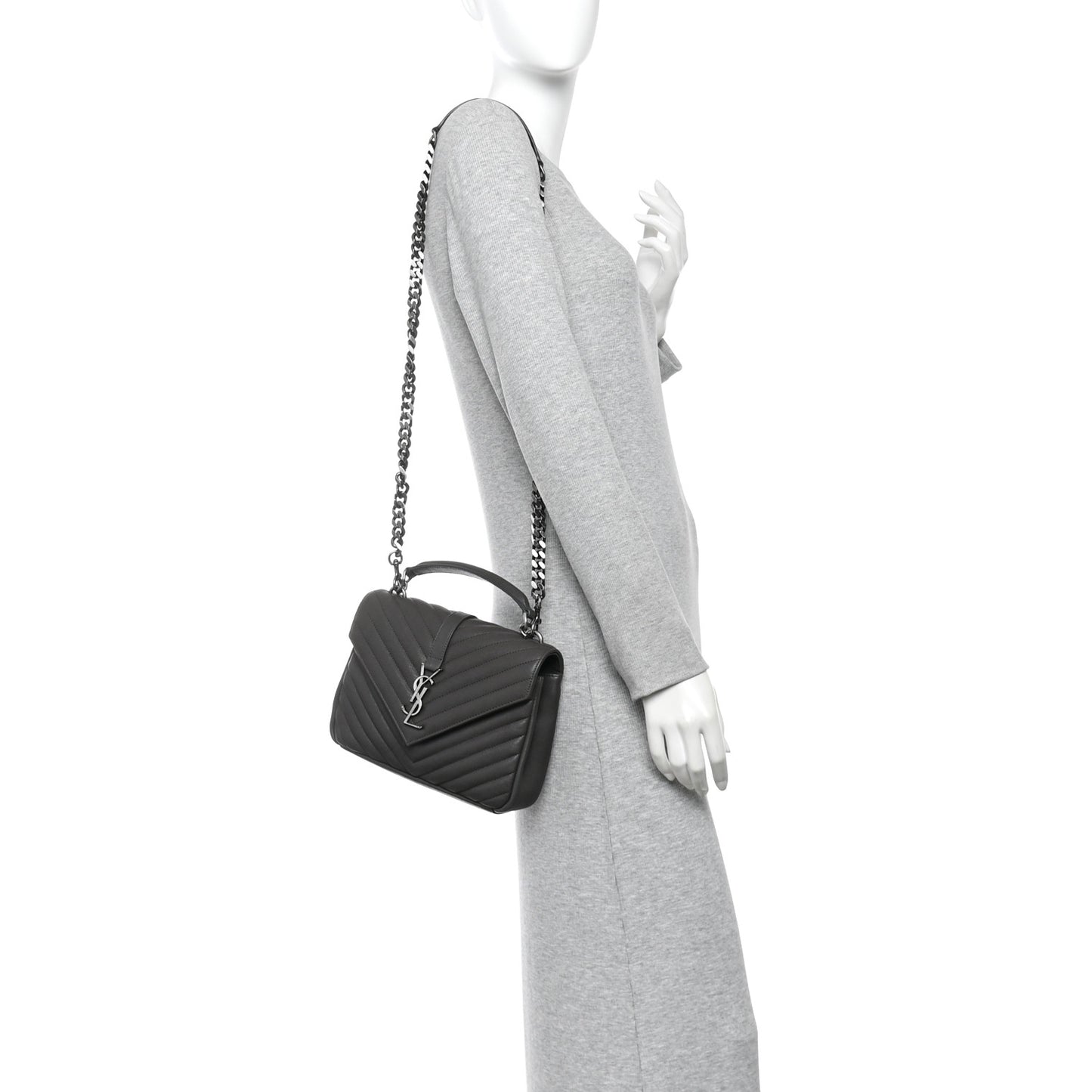Sheepskin Matelasse Chevron Monogram Medium College Bag Asphalt