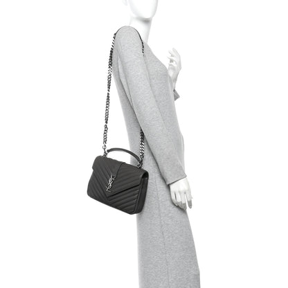 Saint Laurent Sheepskin Matelasse Chevron Monogram Medium College Bag Asphalt 2 of 9