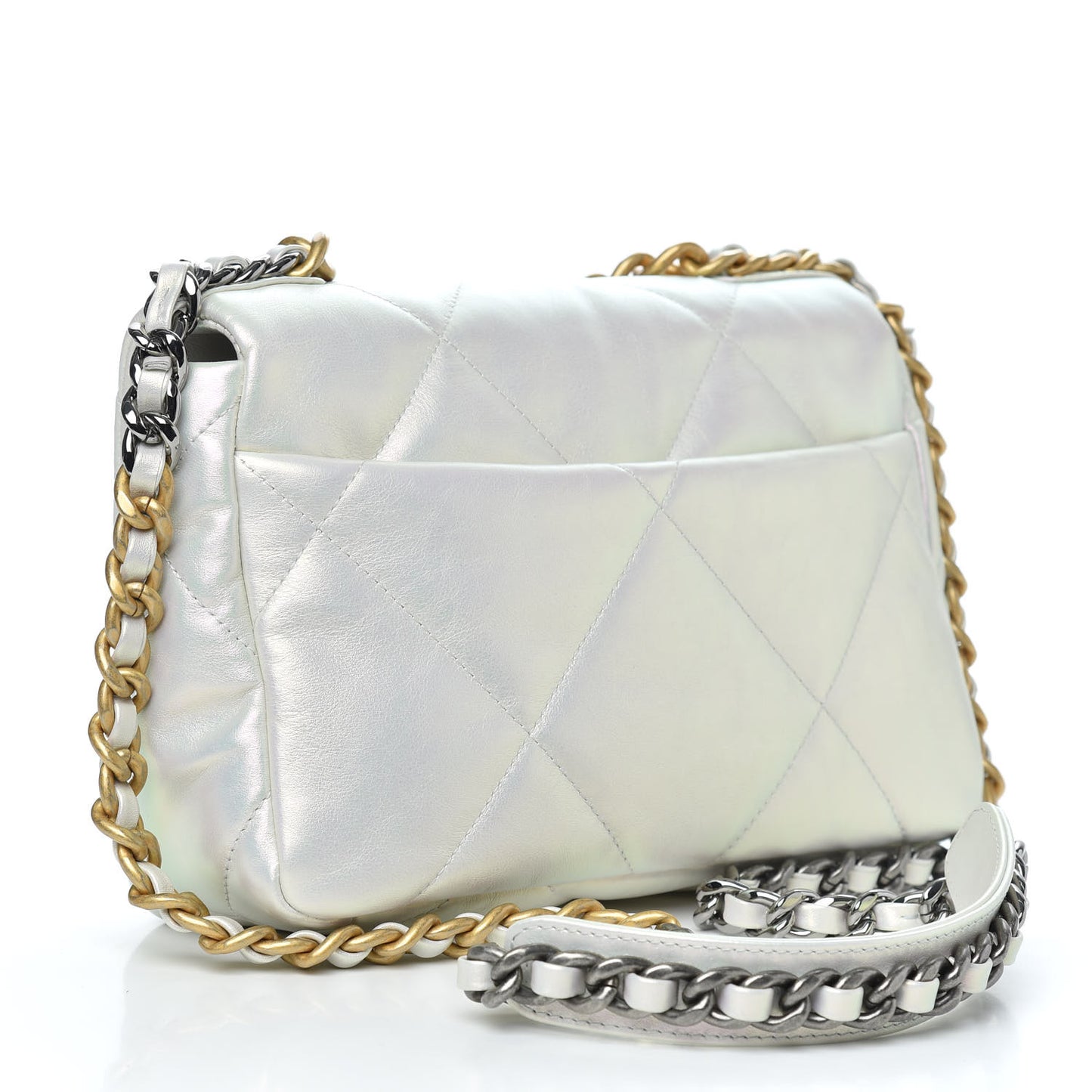 Iridescent Calfskin Quilted Medium Chanel 19 Flap White