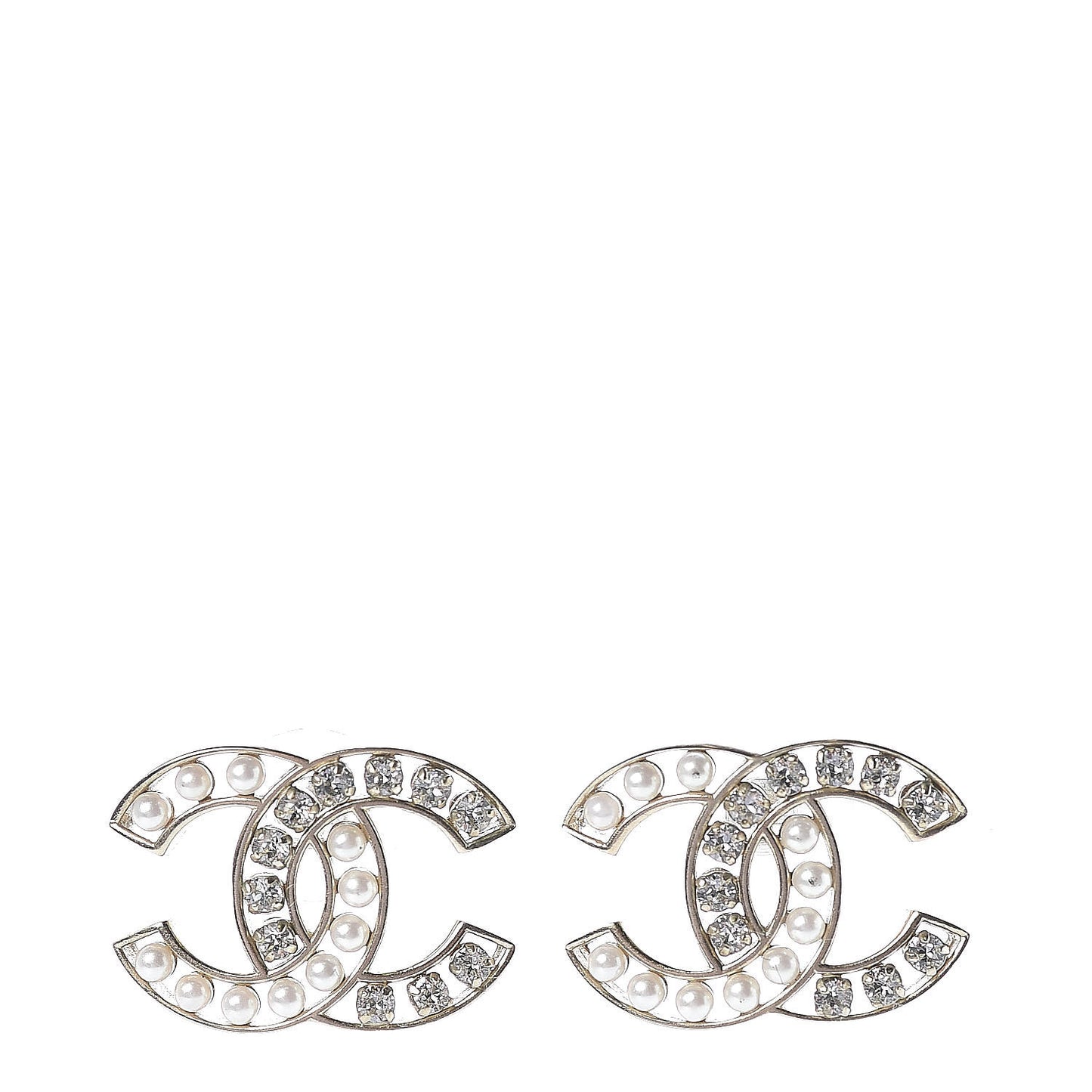 Crystal Pearl CC Earrings Light Gold