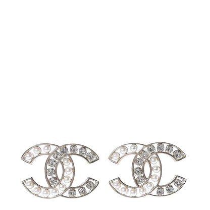 Chanel Crystal Pearl CC Earrings Light Gold 1 of 5