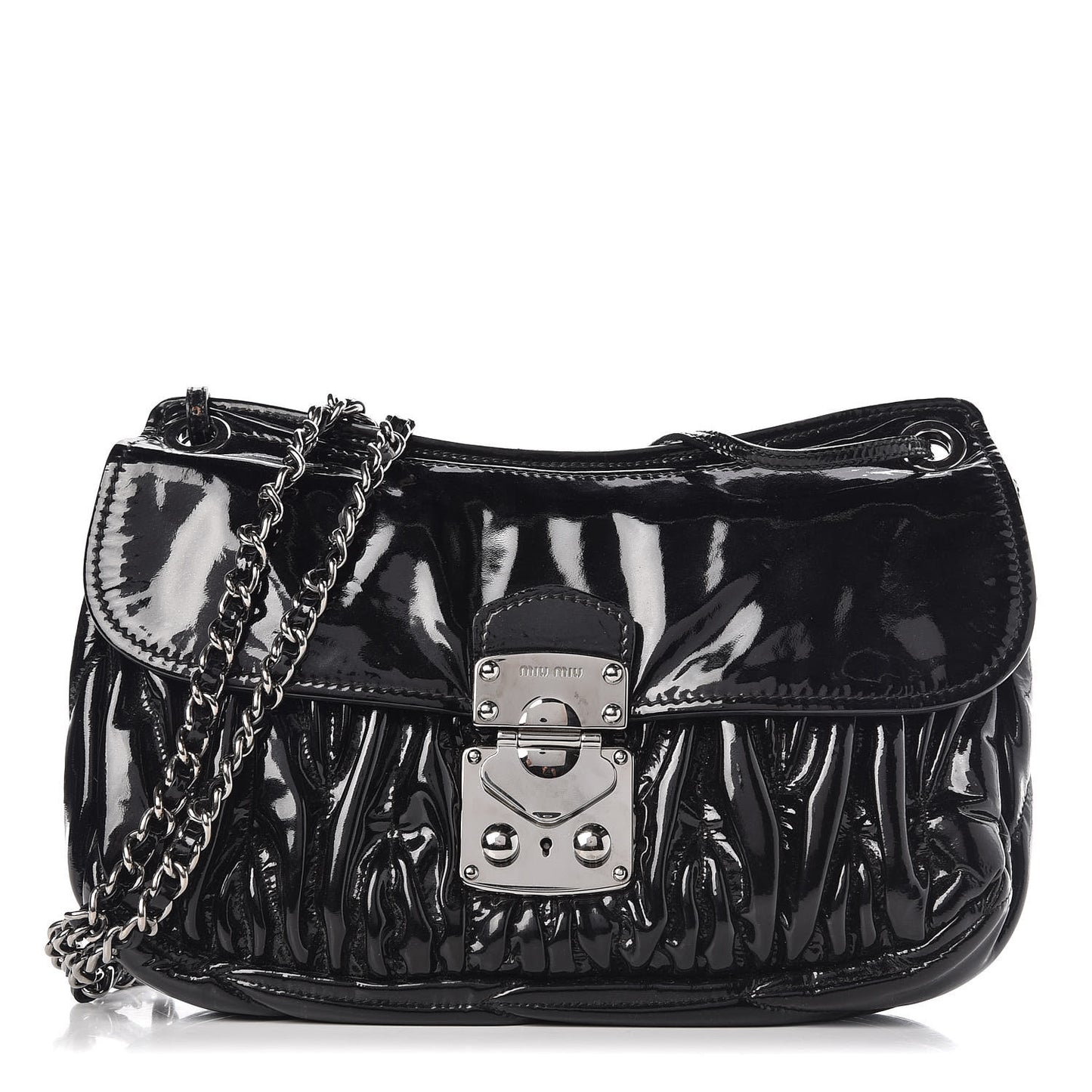 Vernice Matelasse Shoulder Bag Black