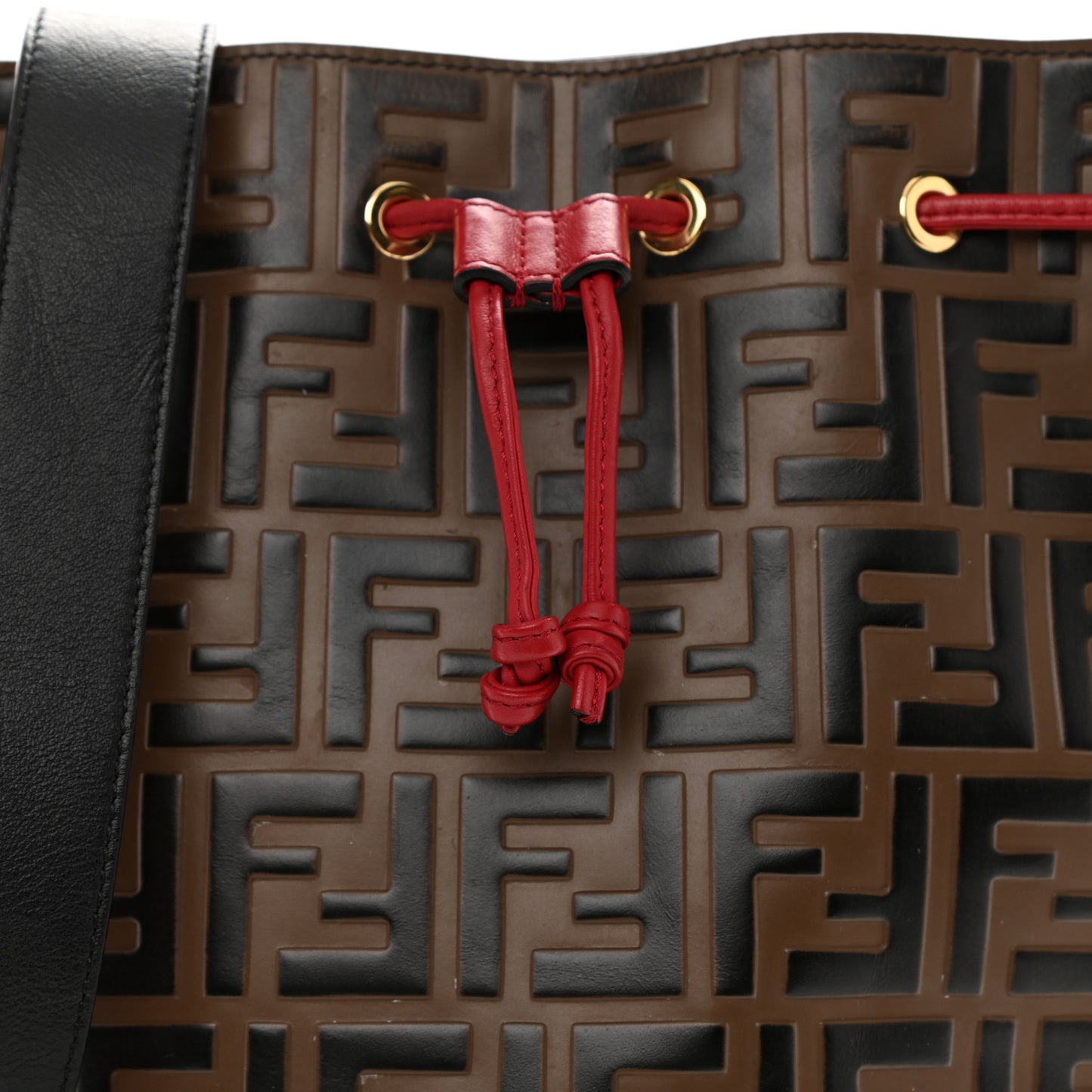 Vitello Grace F is Fendi Bi-Color FF 1974 Embossed Grande Mon Tresor Bucket Bag Maya Black Fragola