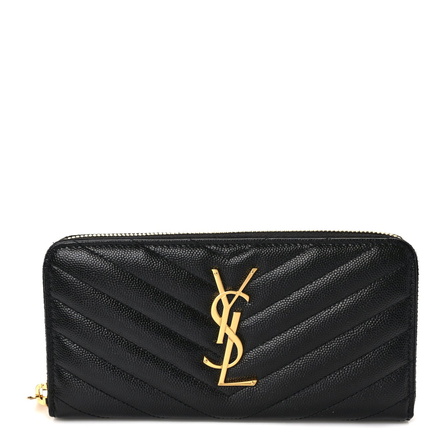 Saint Laurent Grain De Poudre Matelasse Chevron Monogram Zip Around Wallet Black 1 of 9