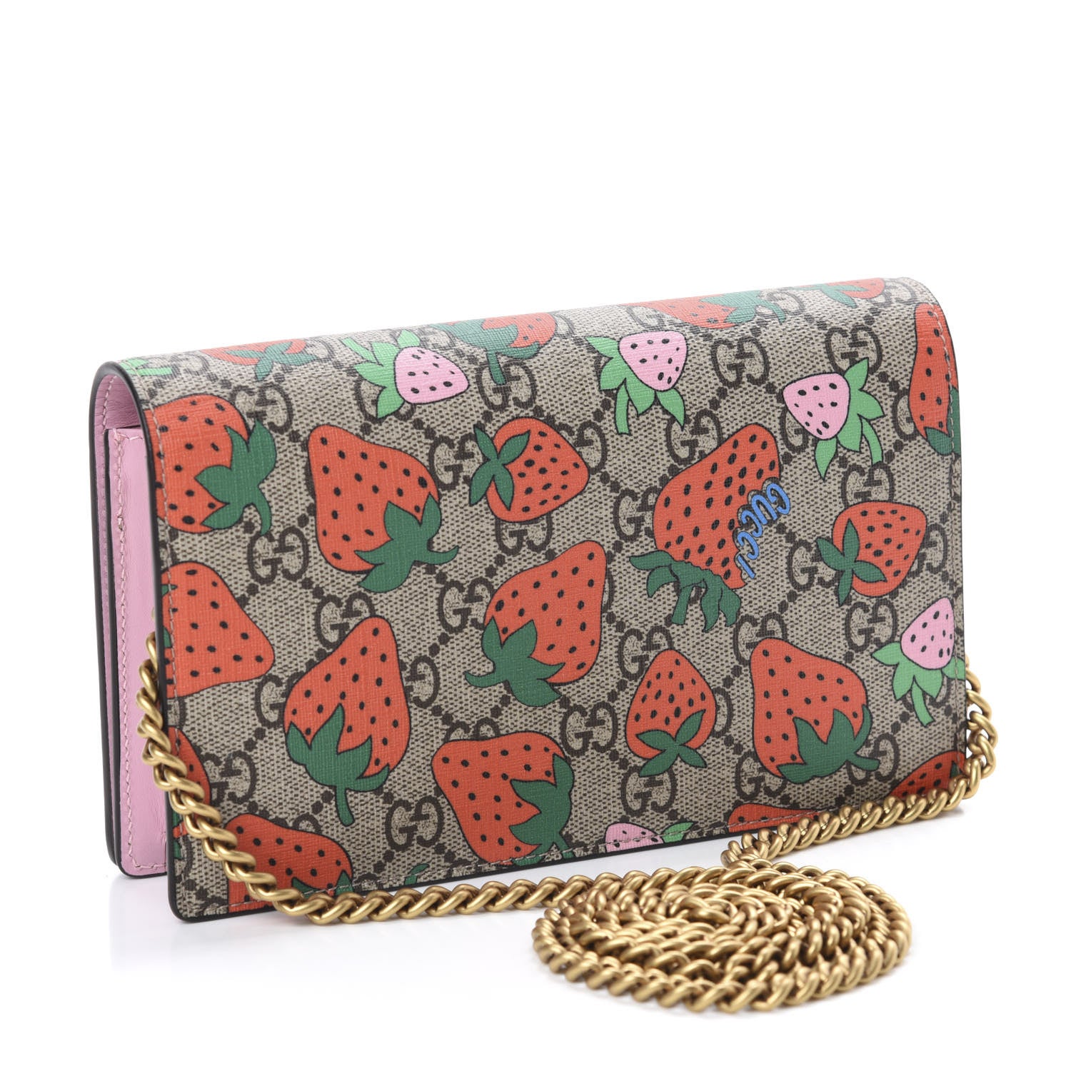 Gucci GG Supreme Monogram Strawberry Chain Wallet 3 of 10