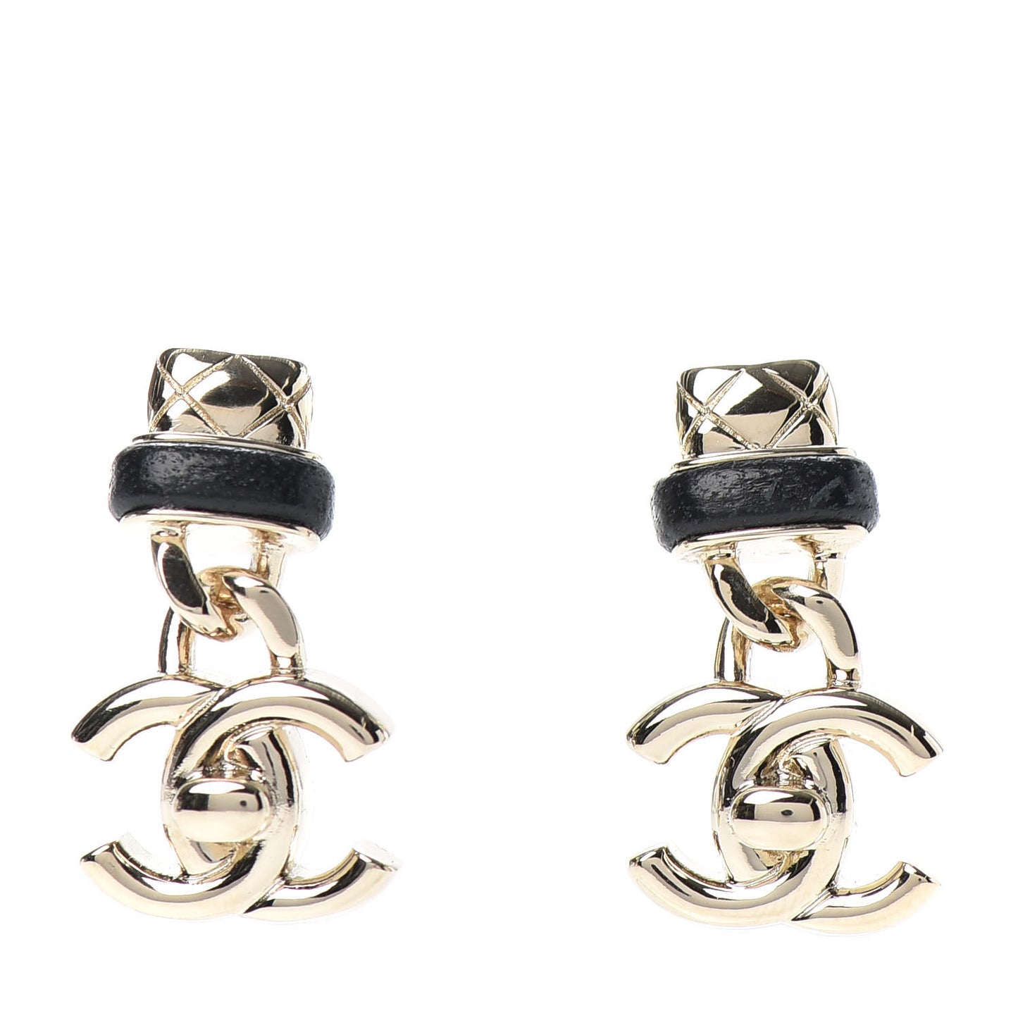 Lambskin CC Turnlock Drop Earrings Gold Black