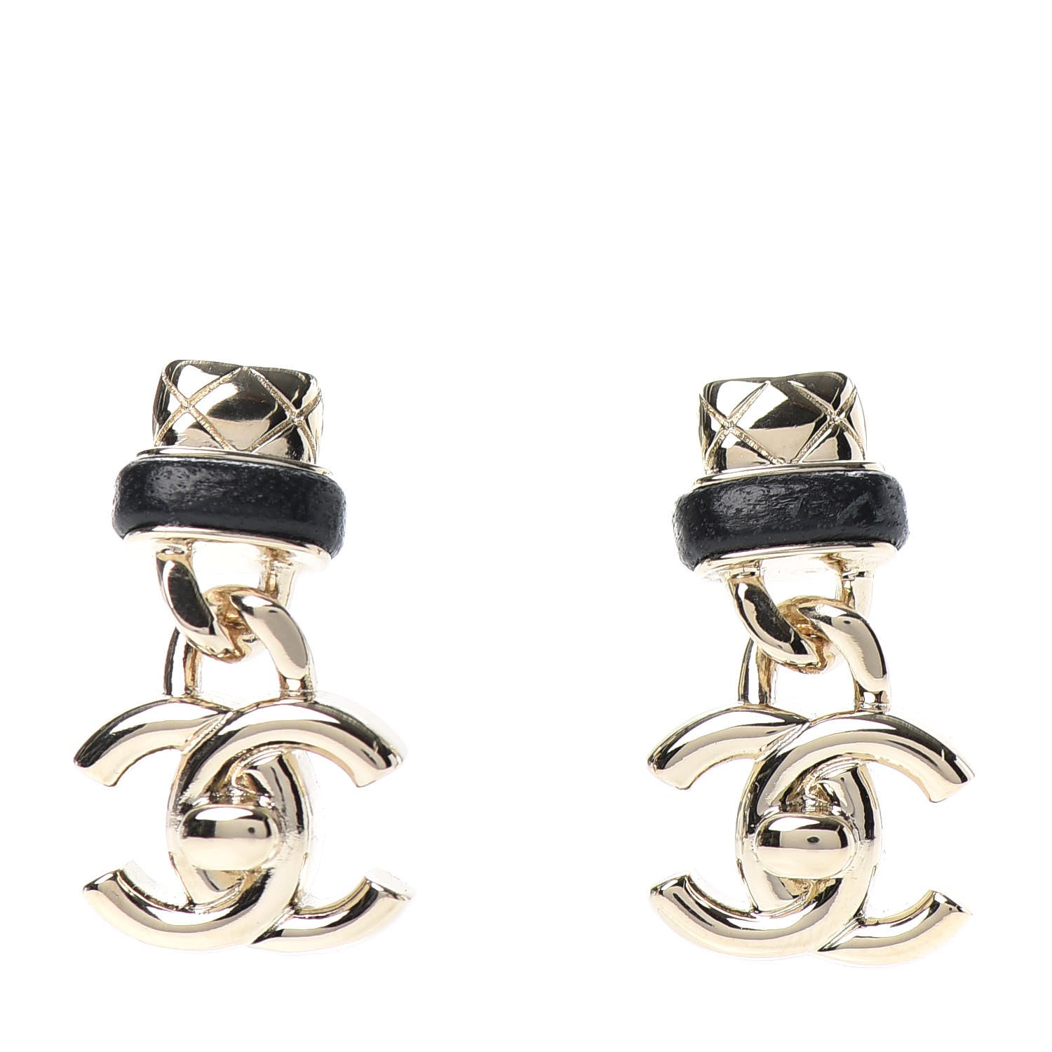 Chanel Lambskin CC Turnlock Drop Earrings Gold Black 1 of 4