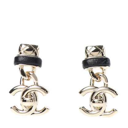 Chanel Lambskin CC Turnlock Drop Earrings Gold Black 1 of 4