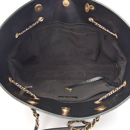 Chanel Aged Calfskin Quilted Drawstring Shopping Tote Black 5 of 13