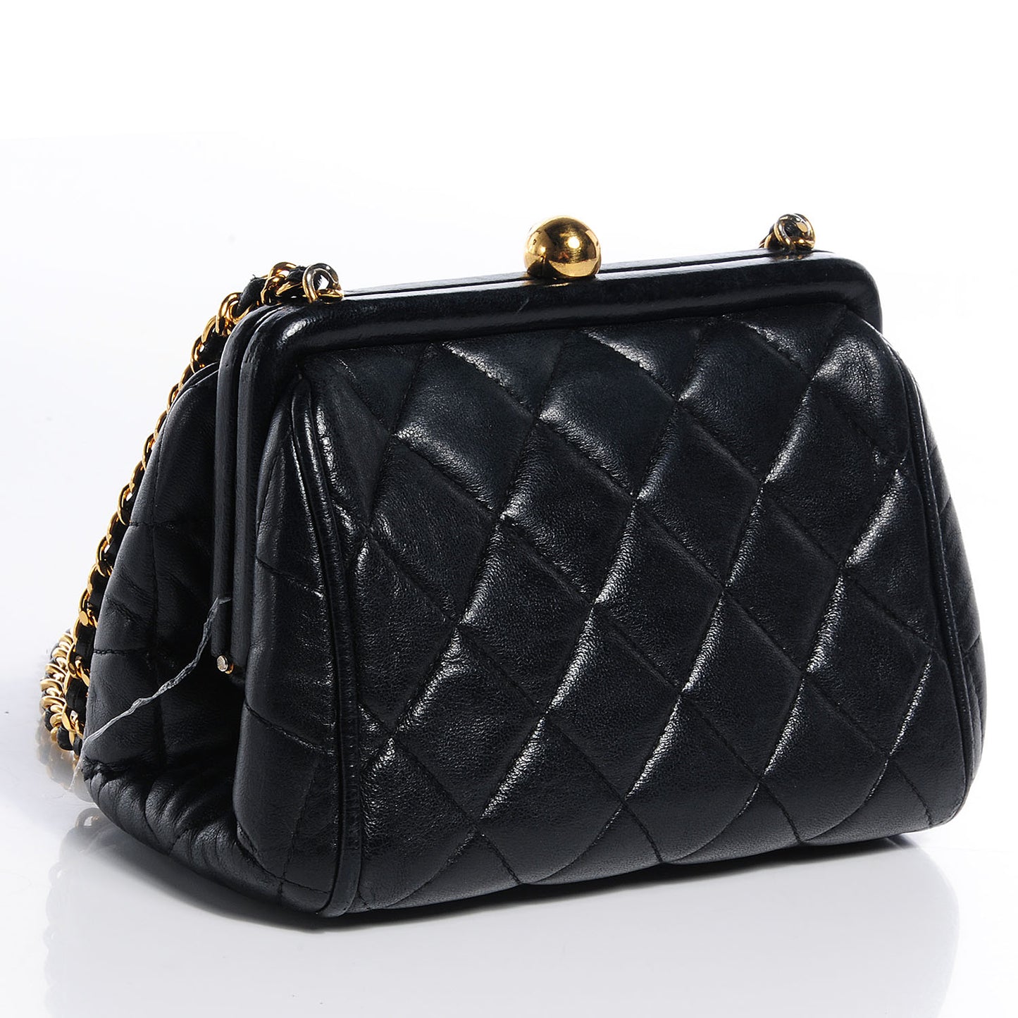 Lambskin Quilted Framed Evening Bag Black