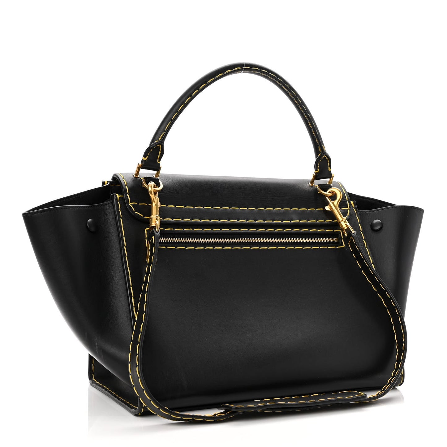 Smooth Calfskin Yellow Stitching Medium Trapeze Black