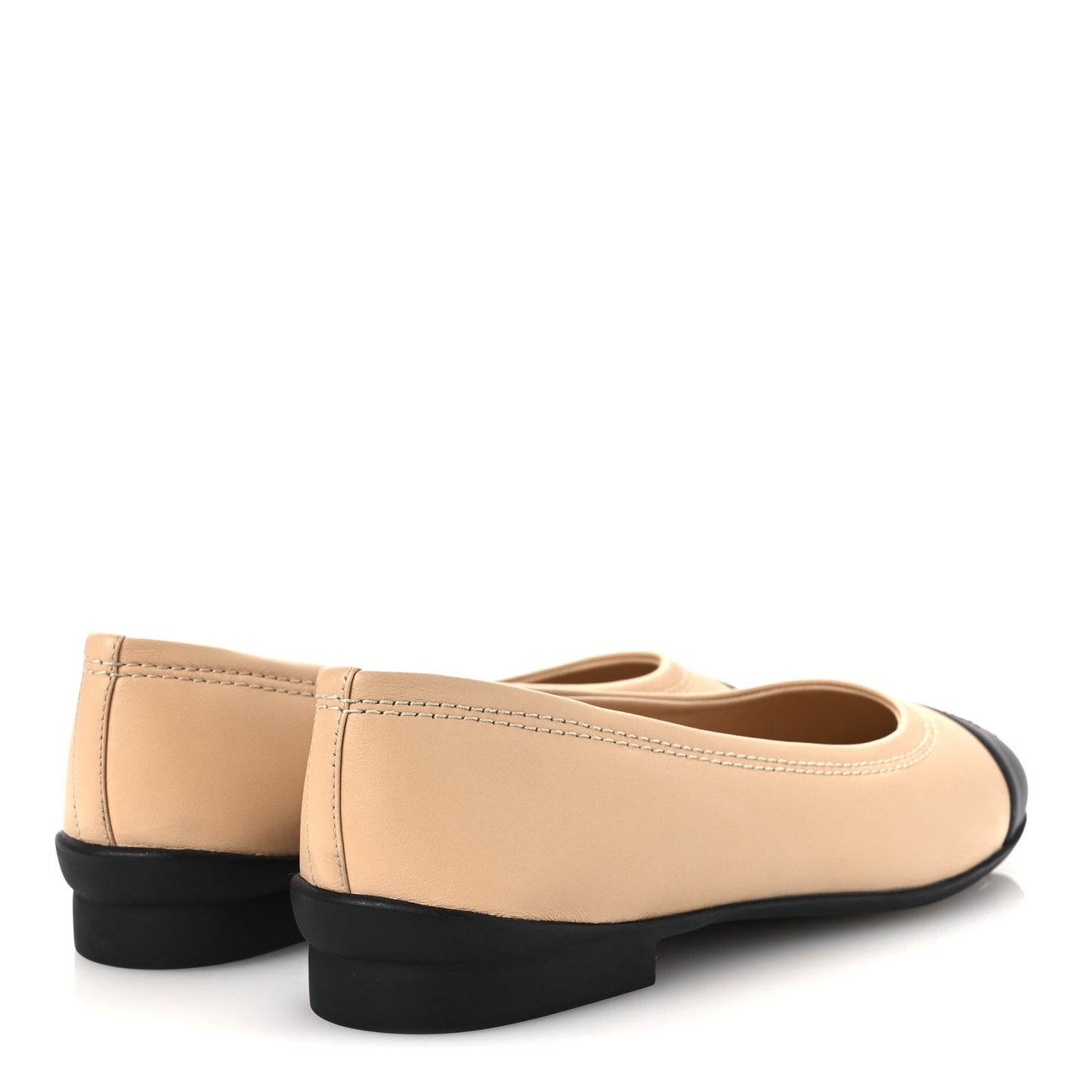 Lambskin Cap Toe CC Uniform Ballerina Flats 37 Beige Black