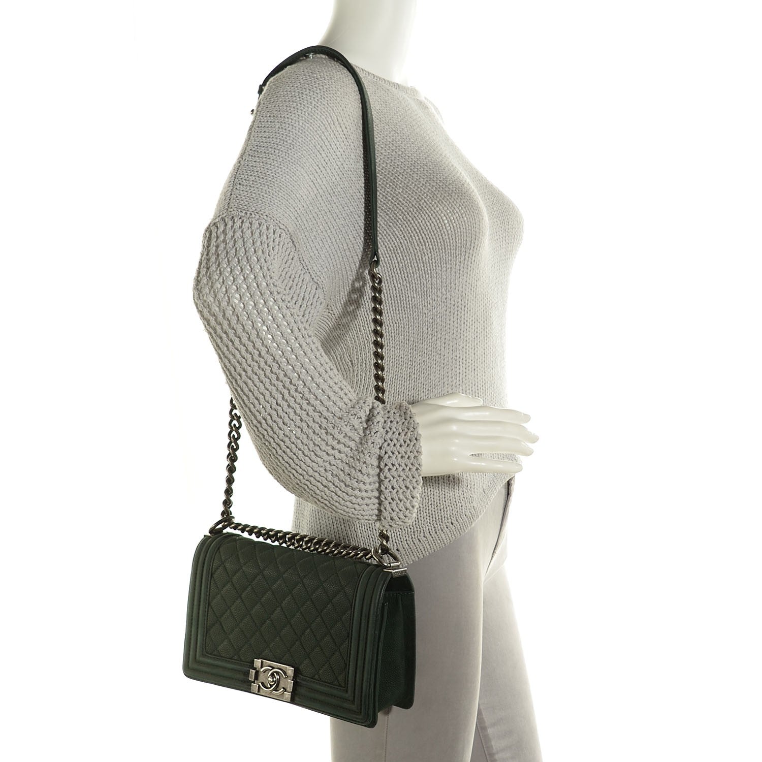 Chanel Iridescent Caviar Quilted Medium Boy Flap Dark Green 2 of 8
