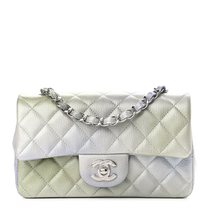 Chanel Metallic Goatskin Quilted Mini Rectangular Flap Grey Green 1 of 10