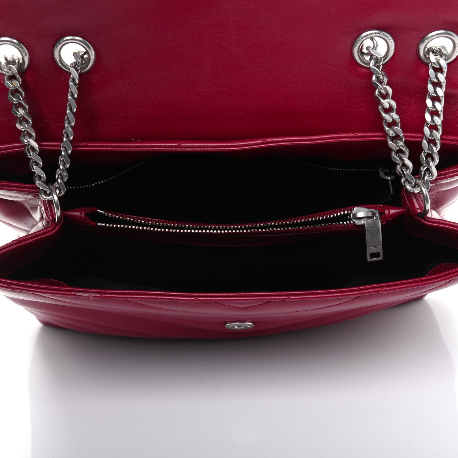 Saint Laurent Calfskin Y Quilted Monogram Medium Loulou Chain Satchel Lipstick Red 6 of 20
